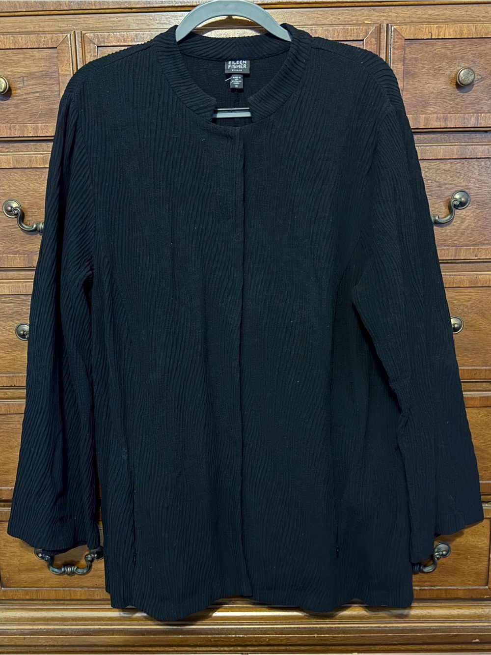 Eileen Fisher Black Textured Open Front Jacket Cardigan 1X Italian Fabric Chic
